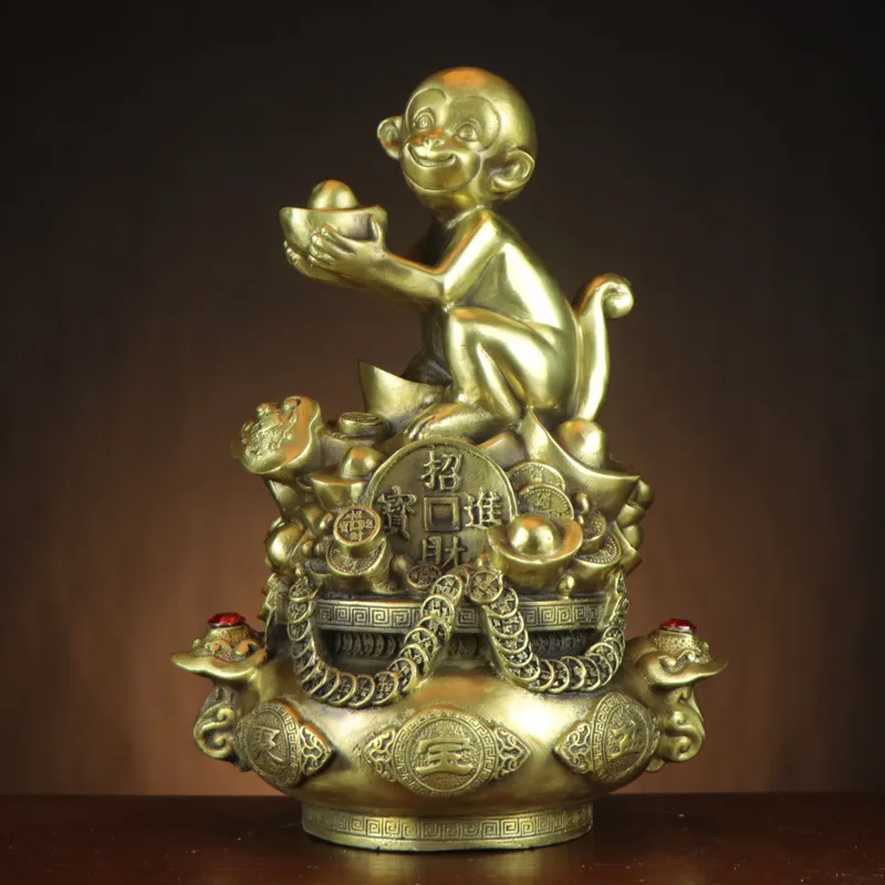 Brass , Golden Offering Treasures, Lucky Home Decor, Fortune Bowl , Zodiac Monkey