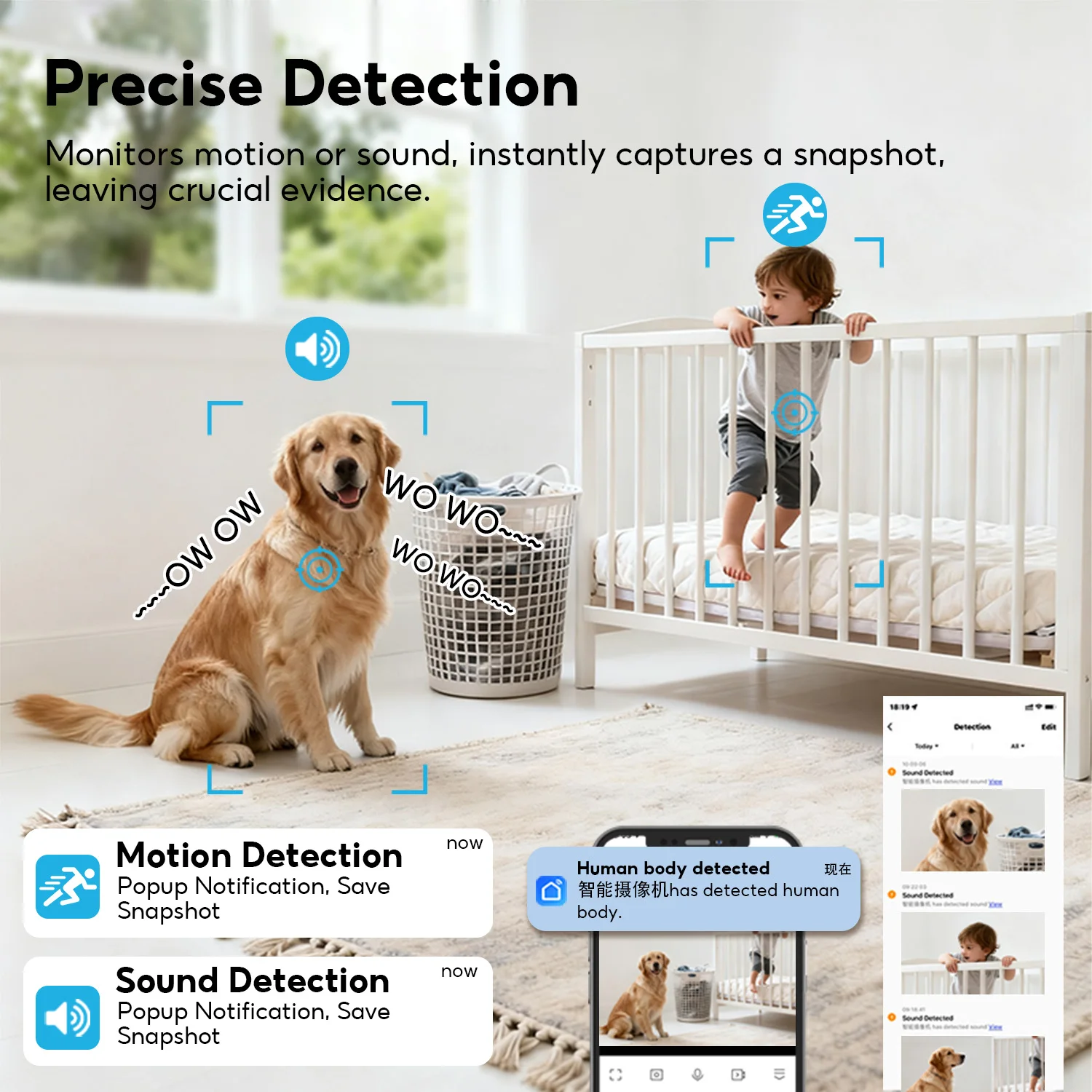 MeeGoo SXT014 3MP WiFi Mini Camera, Color Night Vision, Motion Detection, Two-Way Audio, Tuya/Smart Life, White
