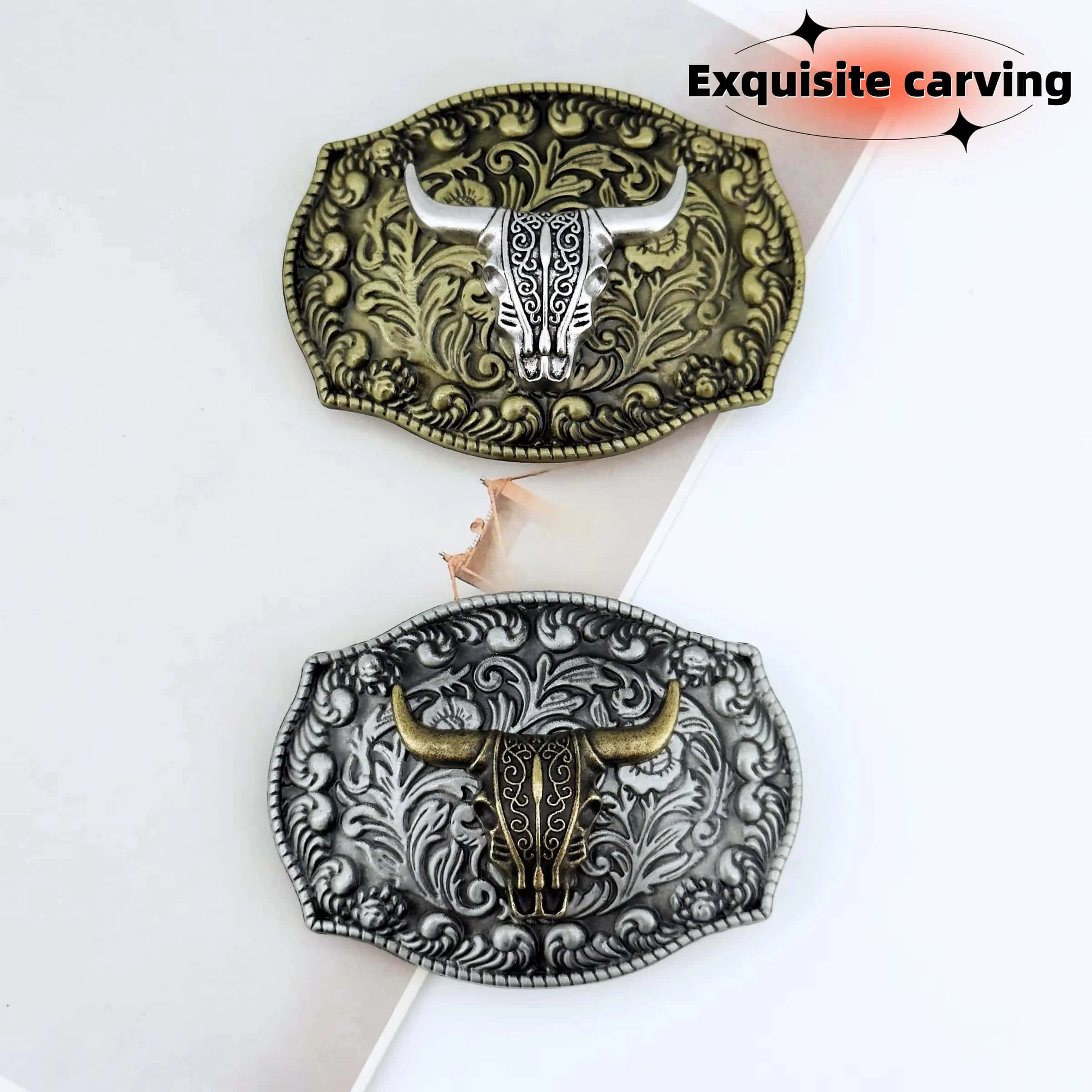 1 European and American style vintage zinc alloy personalized armor cow head versatile neutral casual belt buckle