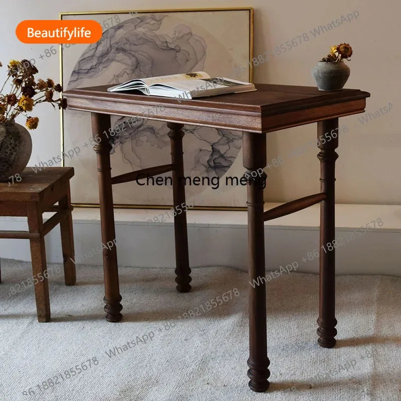 

A44 Medieval retro style old nanmu imported teak all solid wood rectangular dining table