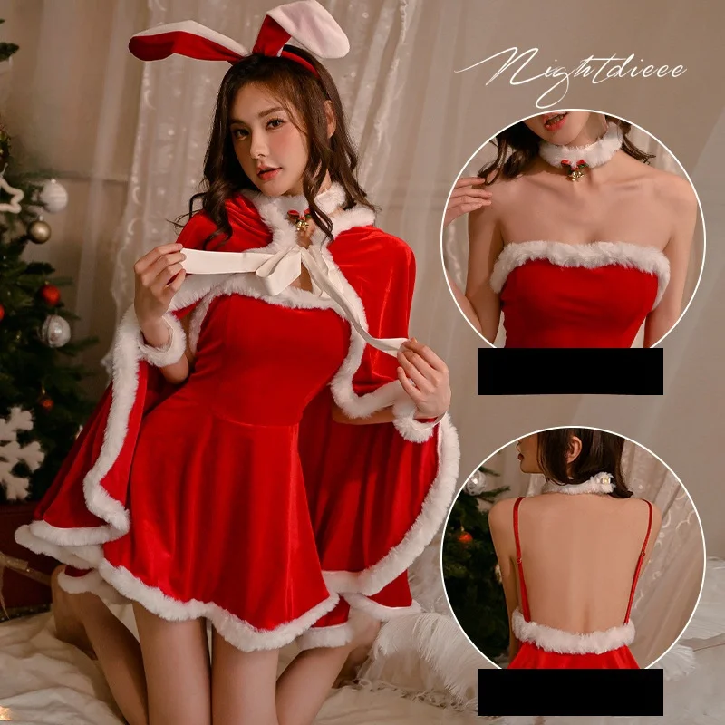 

Рождественское платье-бандо с мягкой отделкой декольте Юбка с накидкой, бархатная ночная рубашка страстной формы