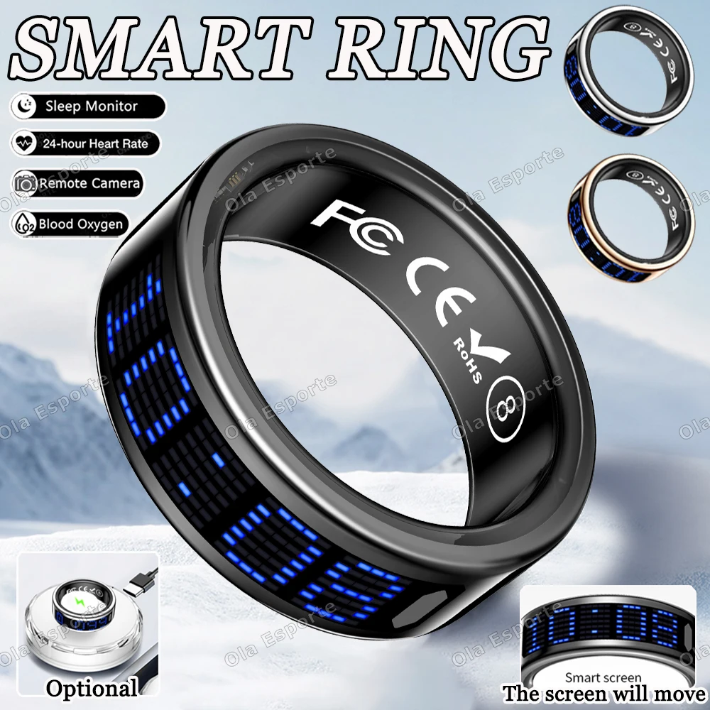 

New Smart Ring with Display Will Move Screen and Touch, Phone reminder, Health Manager, Waterproof Sports Smartring Men Women