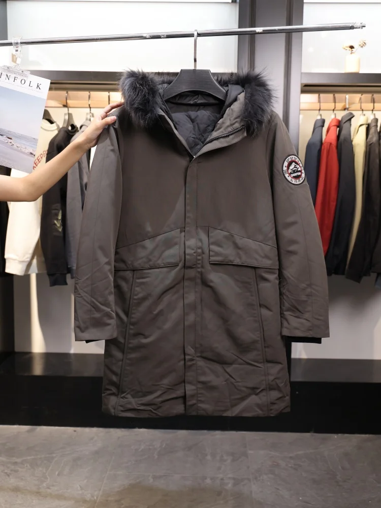 

Sli Men's Hooded Mid-Length down Jaet with Fur Collar Slimming Autumn Winter Faionable Casual Wear Warmth Guaranteed