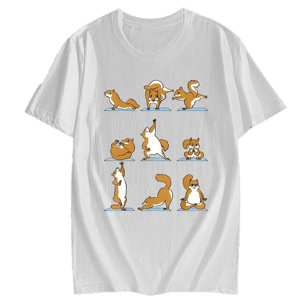 Funny Squirrel Yoga T-shirt Unisex Summer Top Cotton Tshirt Cool Breathable Kawaii Tshirts Cotton Undershirt XS-3XL