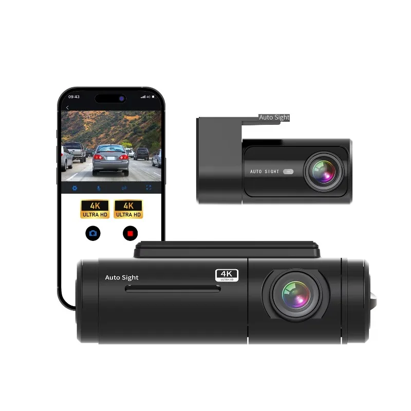 Built-in WiFi DVR with dual-channel loop recording, front and rear dashboard cameras with night vision