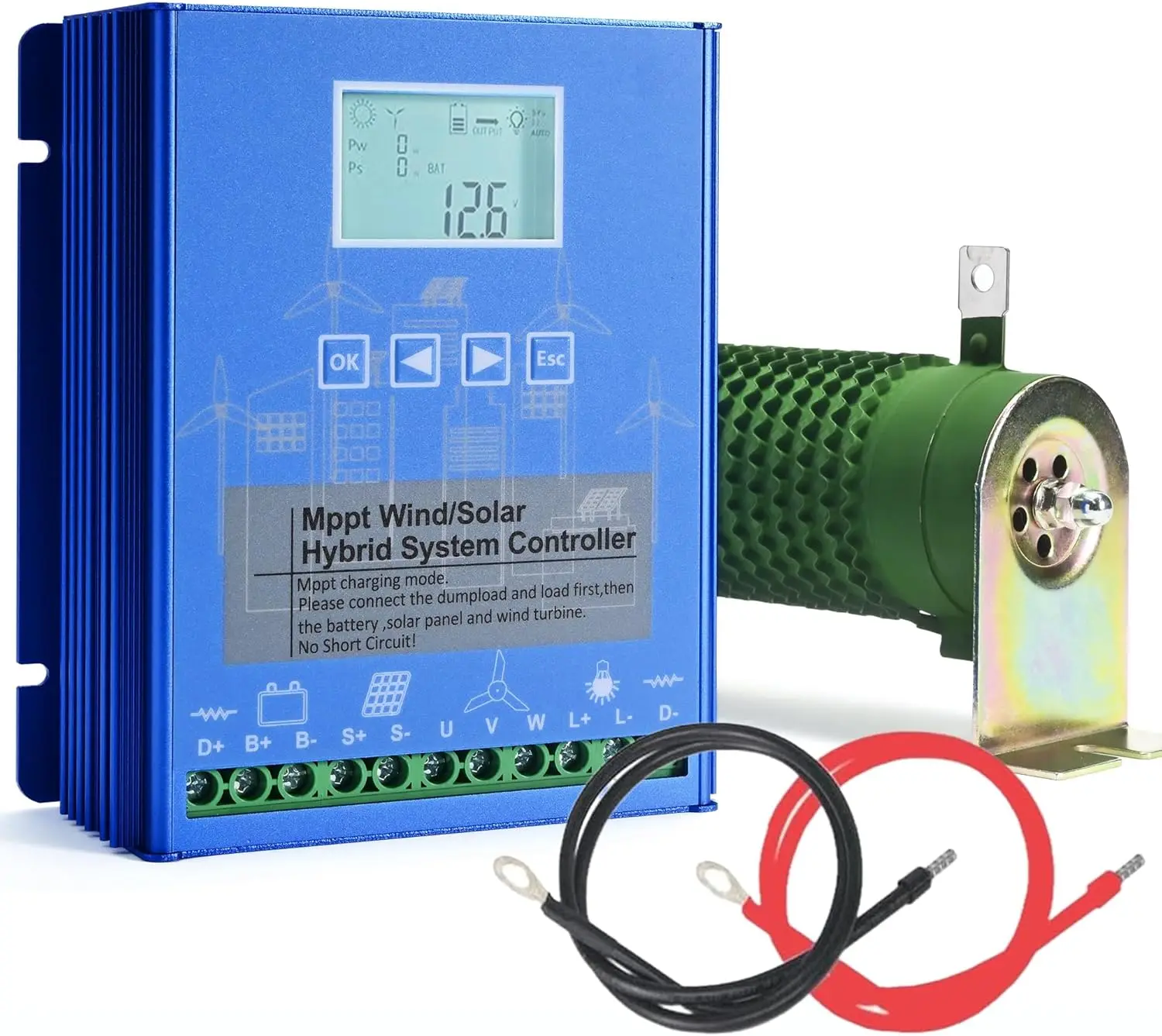 Wind Solar Hybrid Charge Controller, 1400W Wind and Solar Charge Controller, Auto 12V/24V Battery Off