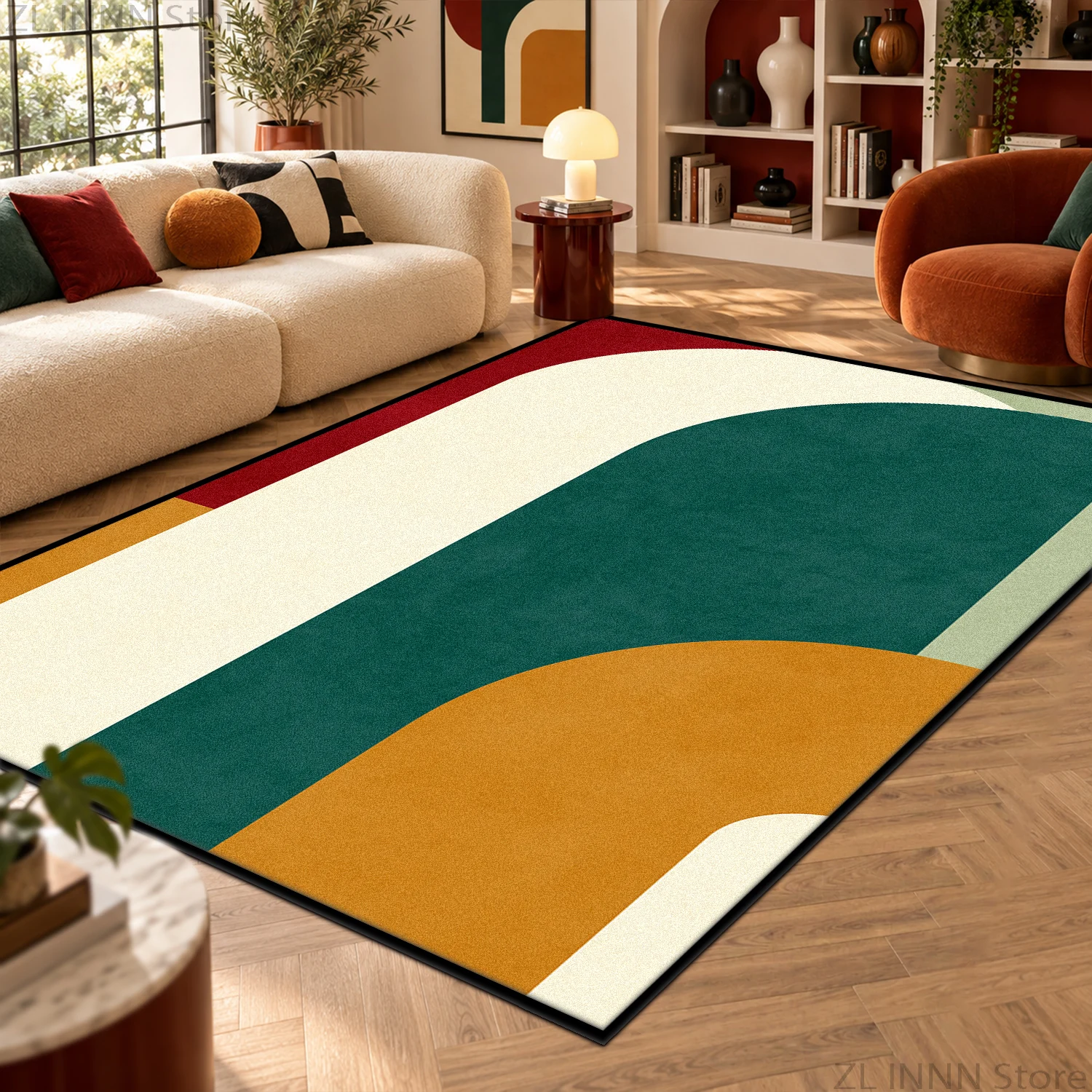 Retro Pop Art High Saturation Non-slip Living Room Rug Washable Fade Resistant Contrast Color Bedroom Carpet Fluffy Large Mat