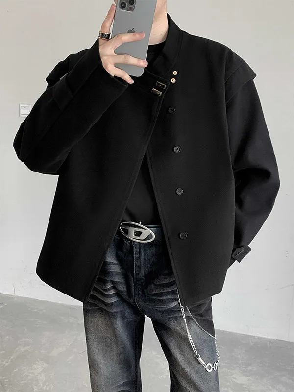 

Новая зимняя мужская шерстяная куртка свободного кроя, модный повседневный топ в корейском стиле, однобортное длинное пальто Cleanfit