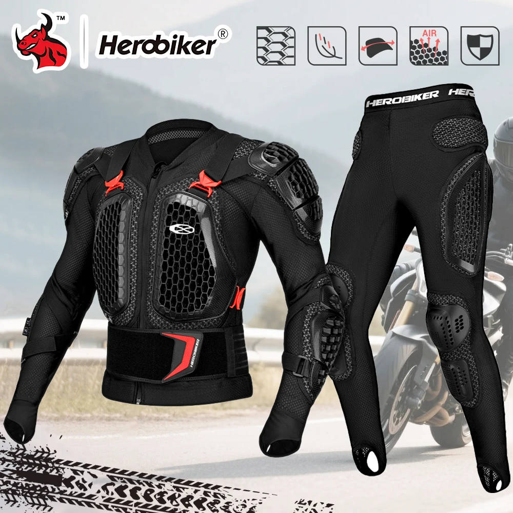 

Breathable Mesh Motorbike Armor Jacket and Pants Combo Unisex Off-Road Impact Protection Set Flexible Anti-Fall Gear