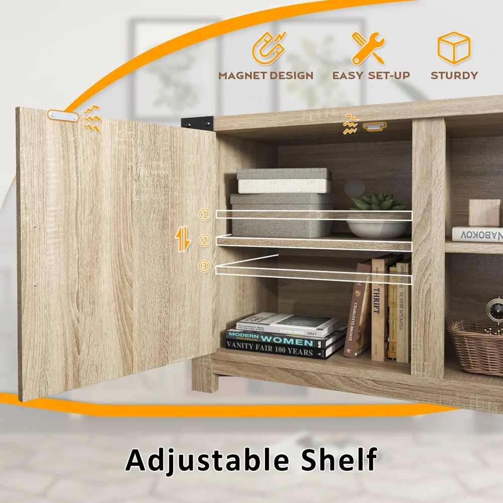 58 Inch Rustic Barn TV Stand 65 Inch TVs Adjustable Shelves Ample Storage Cable Management Durable Oak MDF Wood