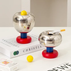 【EpeiusHome】Creative Ashtray Home Living Room Office Personality Trend Stainless Steel Anti-Fly Ash with Cover