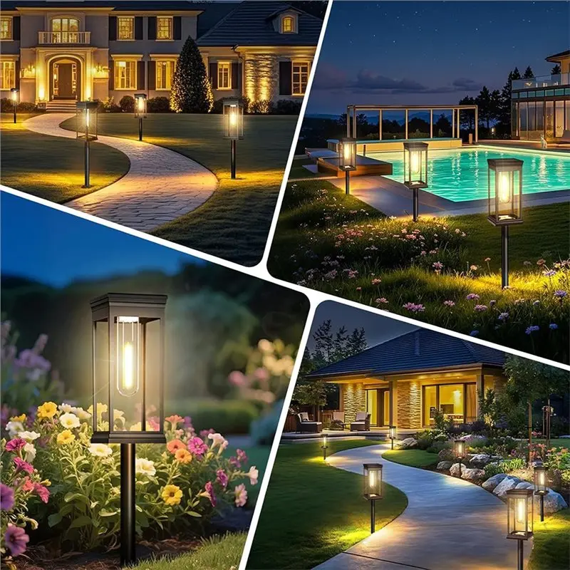 Outdoor LED Square Solar Pathway Lights 8-Pack Auto On/Off IP65 Waterproof Warm White For Walkway Garden Driveway Decoration-B61