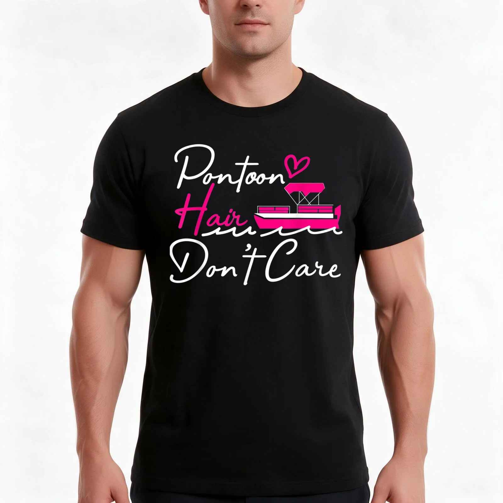Pontoon Hair Don't Care Boat Captain Sailing Pontoons T-Shirt Summer Casual Cotton Tee Oversized Streetwear Tops 100% Cotton
