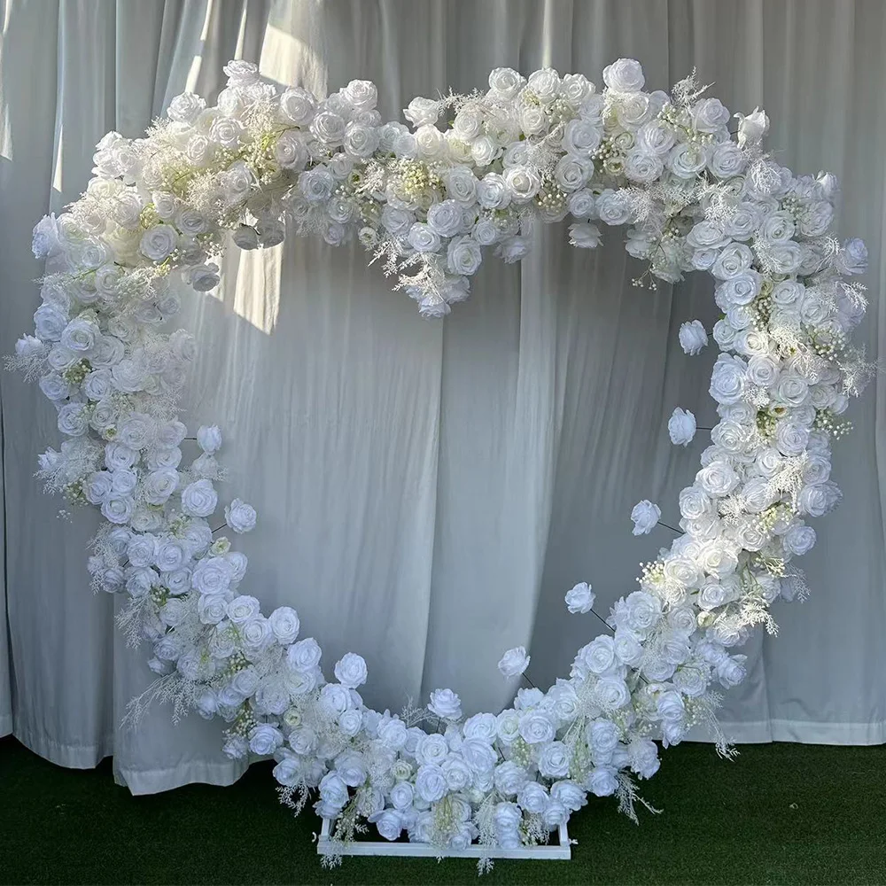 

Luxury 5D White Heart Shaped Floral Row 2x2m Wedding Backdrop Arch Frame Stage Flower Stand Event Party Decor Prop