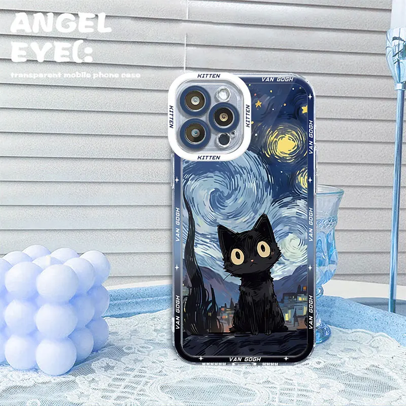 Van Gogh Art Cat Phone Case for Motolora Moto G32 G73 G71 G22 Edge 40 5G G52 G72 Transparent Soft Back Cover