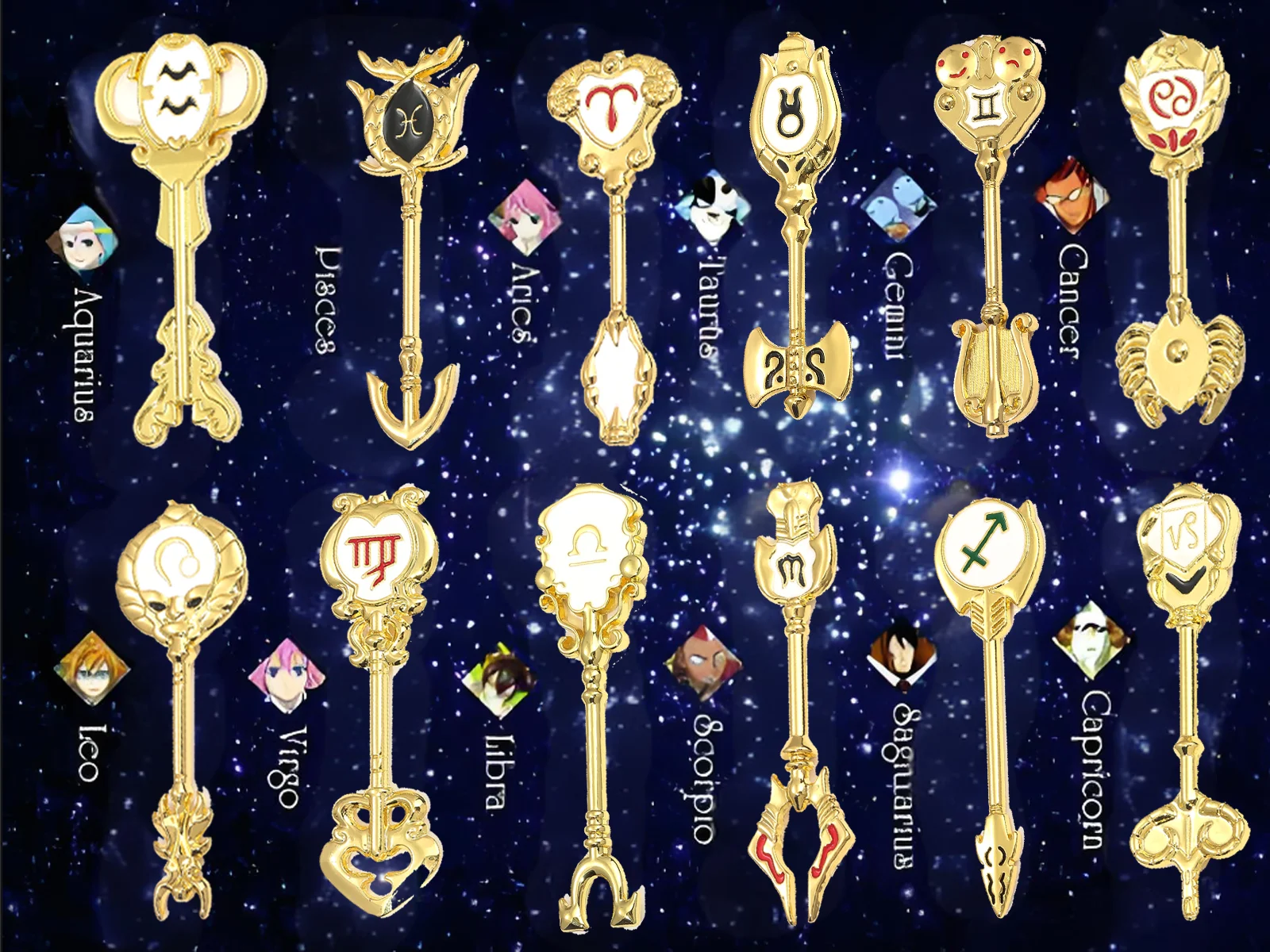 Anime FAIRY TAIL12 Constellation Lucy Zodiac Star Spirit Magician Summons KeyChain Cosplay Pendant Key Men Women Bag Jewelry