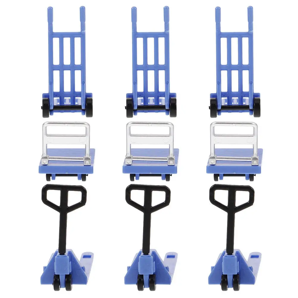 

3Sets Mini Moving Tools Construction Vehicle Cartoon Plastic Forklift Platform Cart Hand Trolley Educational Interactive Props