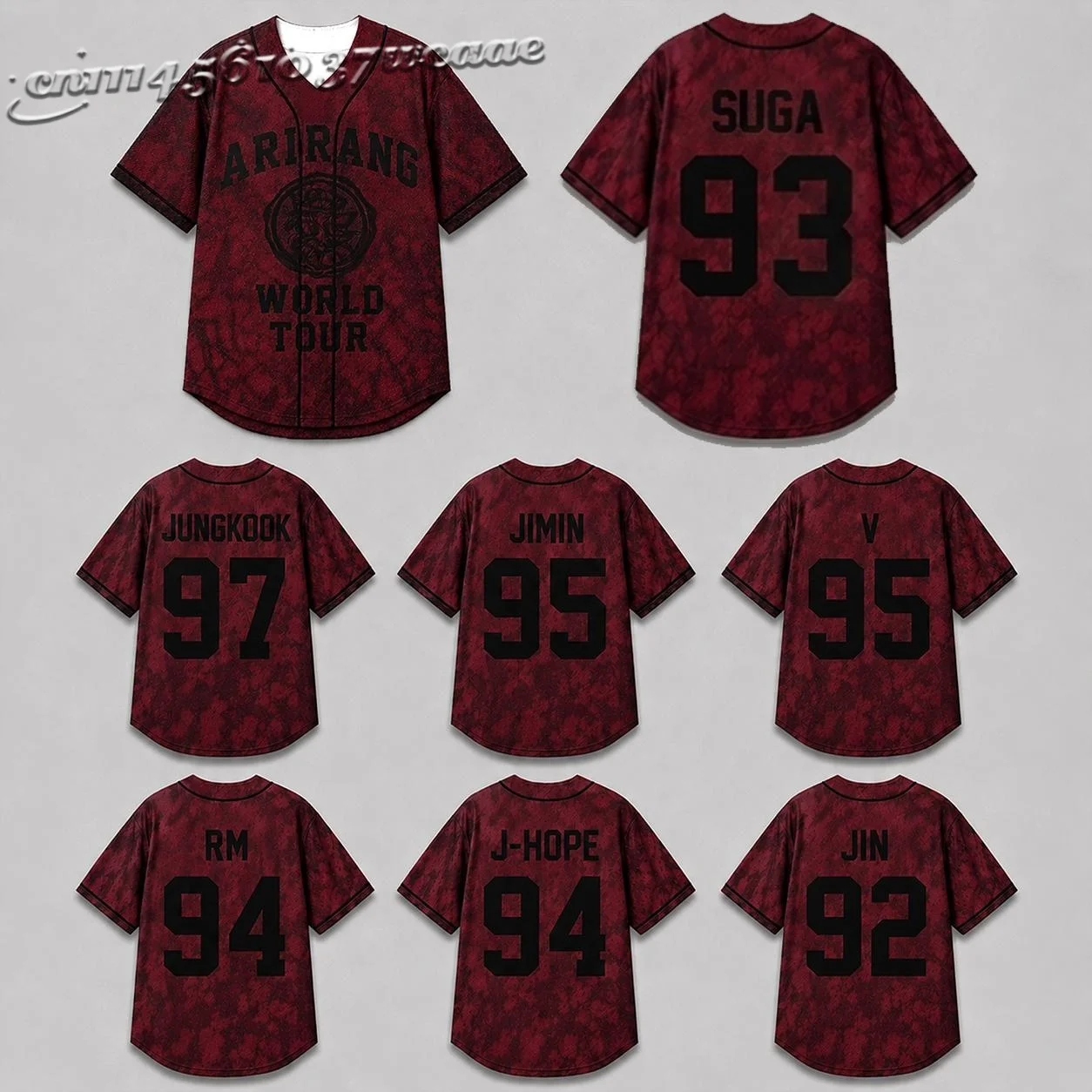 New Boy Group Arirang World Tour Vintage Wine Red Baseball Jersey,Unisex Loose Fan Support Casual  T‑Shirt FamilyMatching