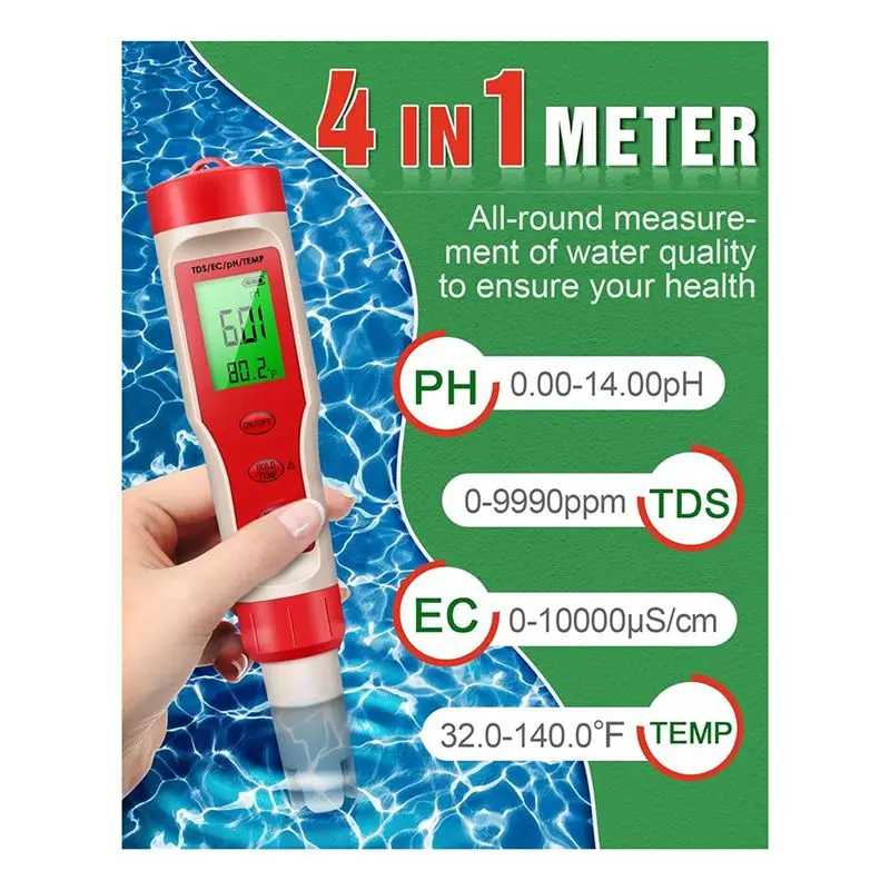 BMBY-4-In-1 PH Meter, PH Meter, Digital PH Tester 0.01 High Accuracy With 0-14 PH Measurement Range,For Household Drinking Durab