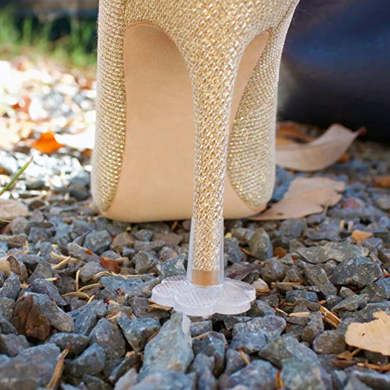 1 Paar Blumenförmige Transparente PVC-Absatzschoner Anti-Sink Stiletto-Absatzstopper Verhindern Eindringen ins Gras oder in Kies