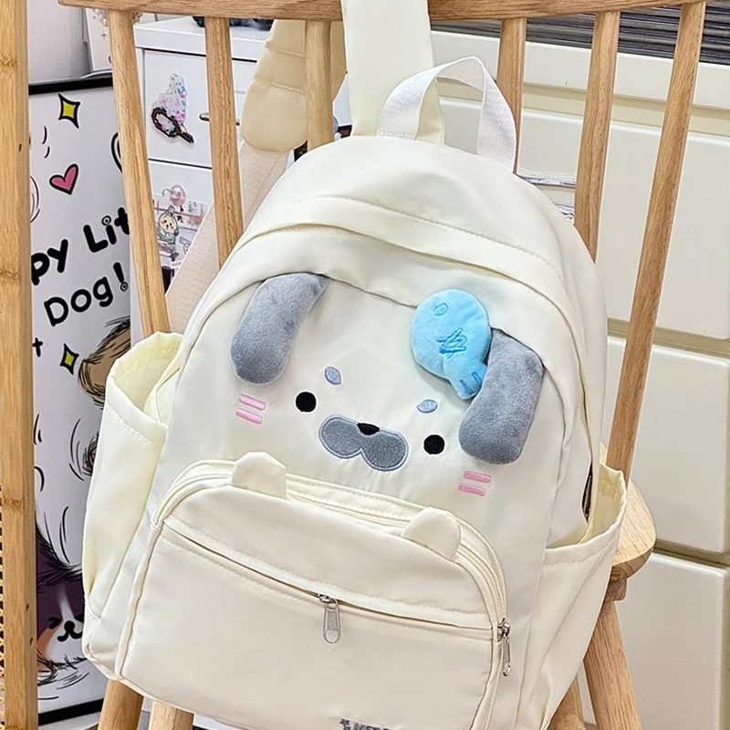 Cute Cartoon Dog Backpack Lightweight Large Capacity Nylon Student Schoolbag Multi-pocket Casual Travel Backpack Trendy Backpack