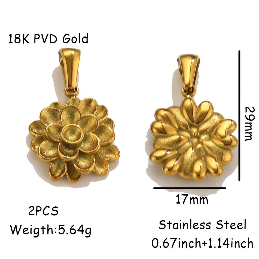 Stainless Steel Flower Charms PVD Gold DIY Necklace Earrings Jewelry Pendants
