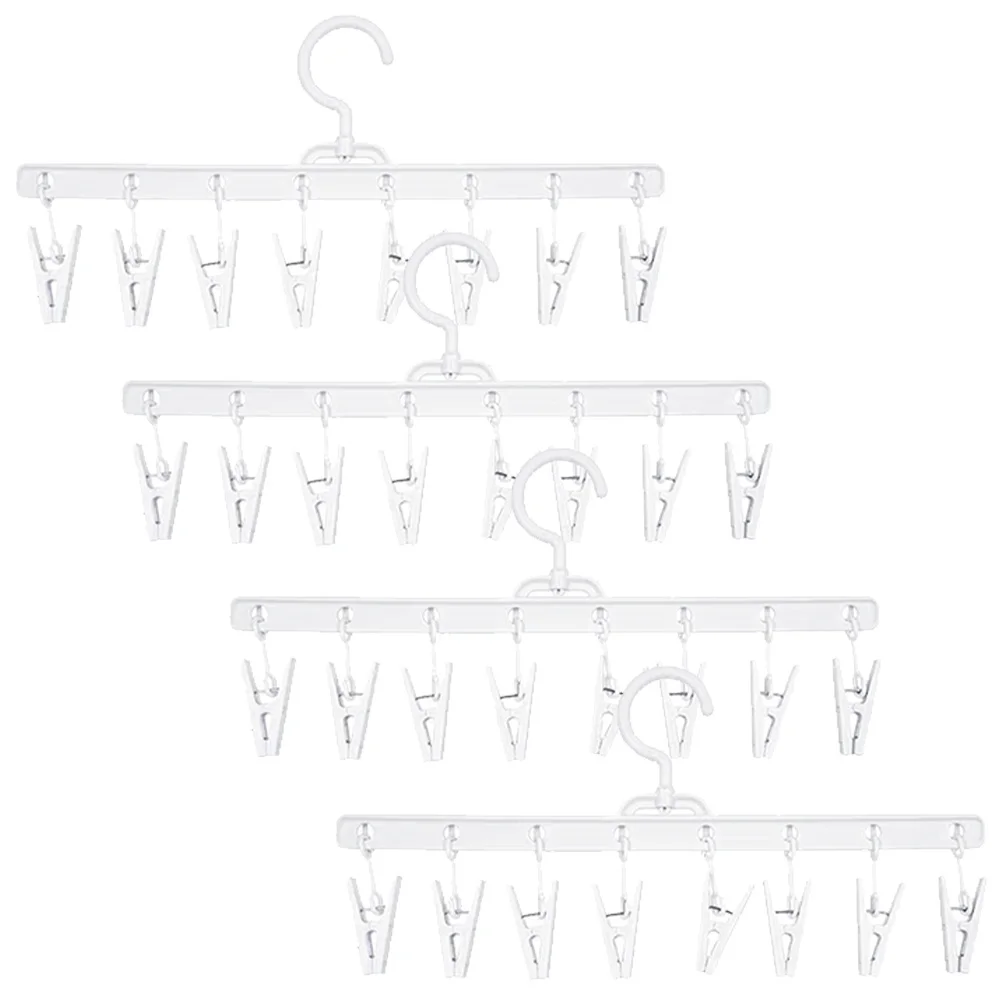 

4Pcs Clothes Hanger with Clips Socks Drying Rack Portable Laundry Room Organizer Strong Construction Corrosion Resistant
