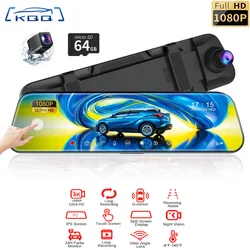 KQQ 1080P Mirror Car DVR Recorder 10 Inch Touch Screen Stream Media Camera with Rear View Night Vision 24H Parking Monitor