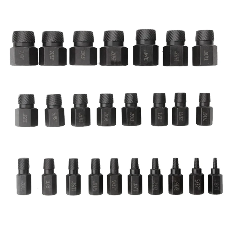 A98E-Set di estrattori per viti con scatola 25 pezzi Set di bulloni multi-spline a testa esagonale per rimozione bulloni arrotondati in acciaio legato al cromo molibdeno