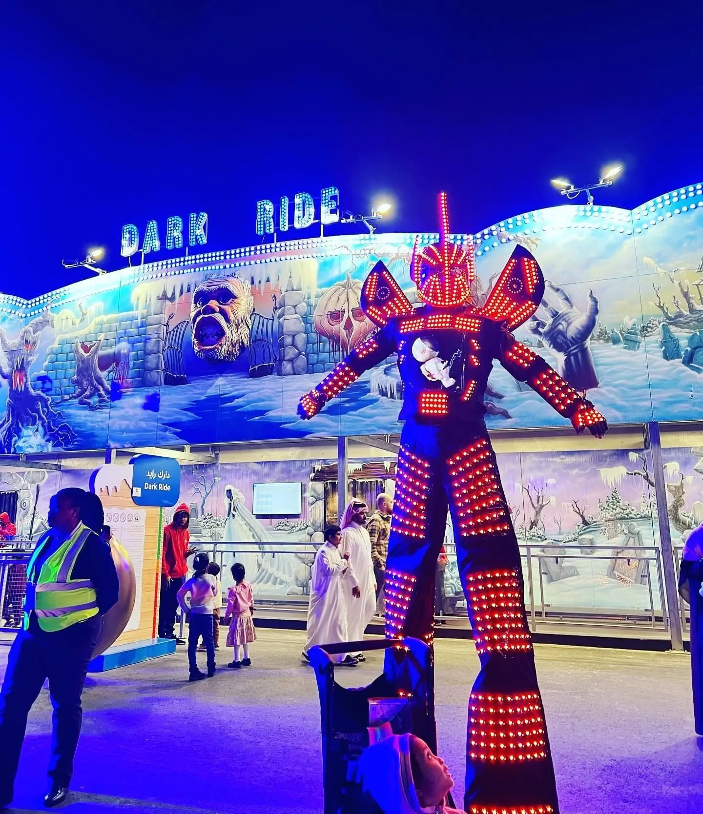 RGB Color-Changing Pixel LED Light-Up Stilt Robot Costume Event Cosplay Set Men's Performance Costume with Cool Helmet