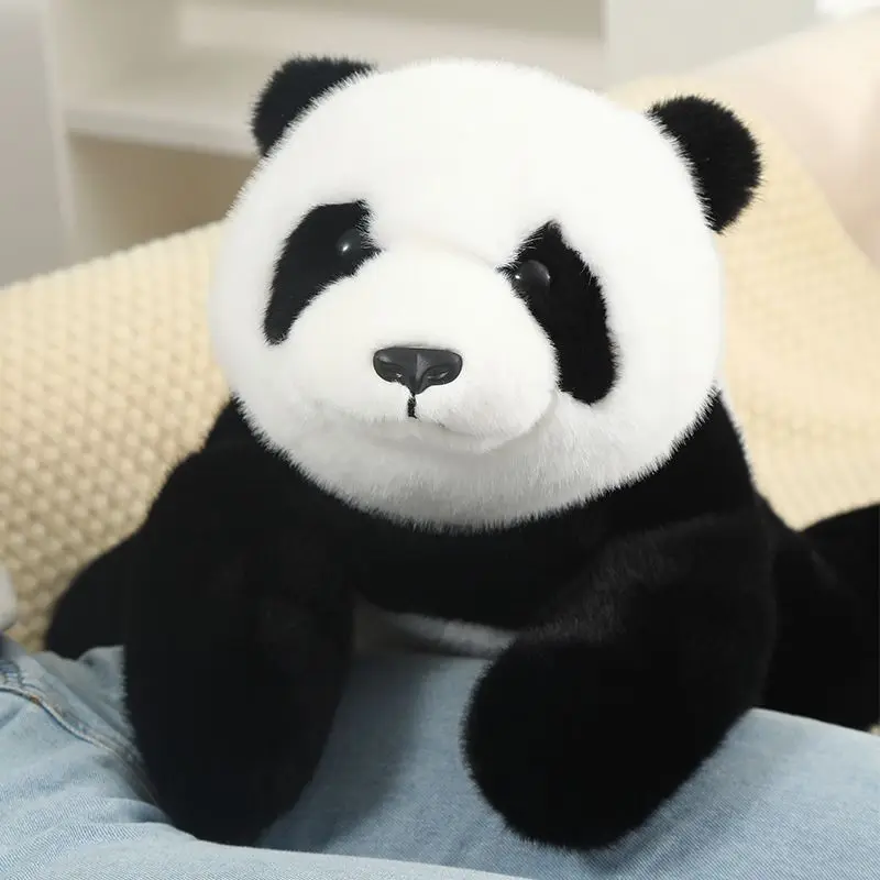 Boneka hewan lembut Panda berbulu realistis simulasi boneka lucu boneka Plushie mainan lucu untuk hadiah ulang tahun anak perempuan