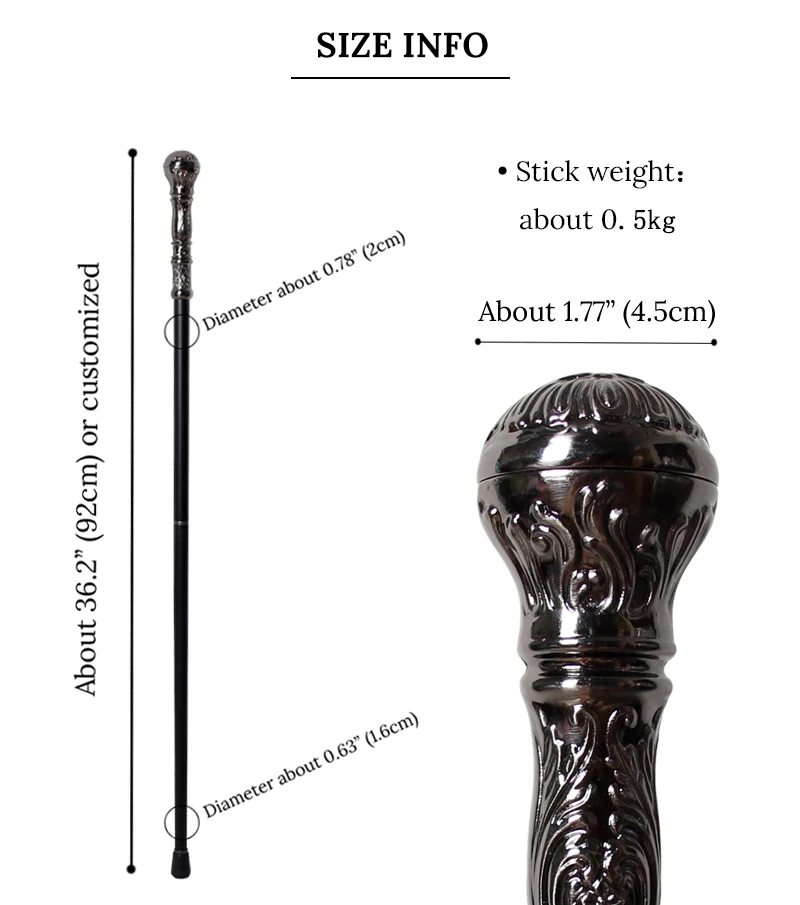 Victorian Round Handle Walking Cane Antique Silver Alloy Carved Detachable Vintage Walking Stick Cosplay Prop for Men And Women