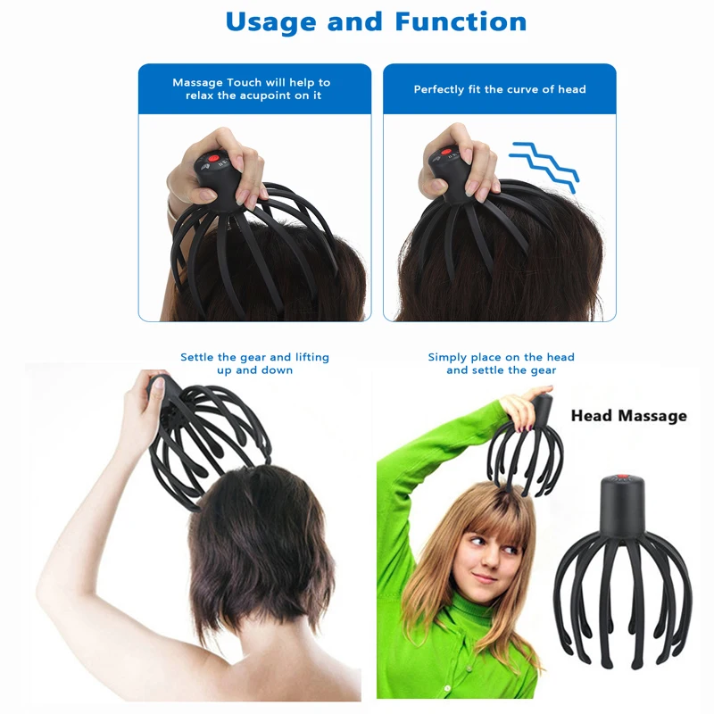 Electric Head Massager Scalp Hair Growth Head Relax Stress Relief Head Scratcher Scalp Stimulation Massage Claw Health Care