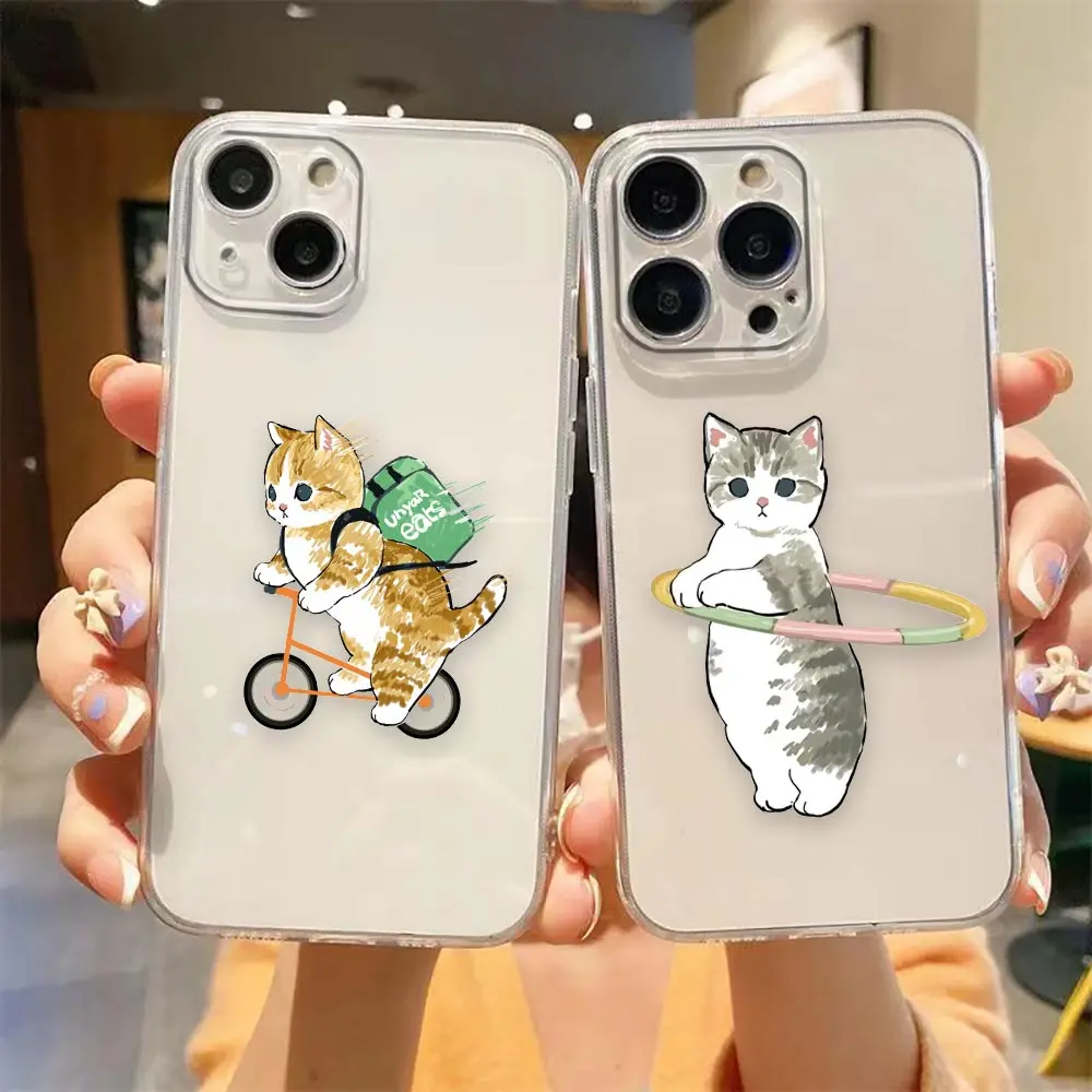 Clear Phone Case For iPhone Apple 14 12 13 16 15 11 Pro SE 8 7 Plus X XR XS Max SE Case Funda Cute Cat Cartoon Illustration