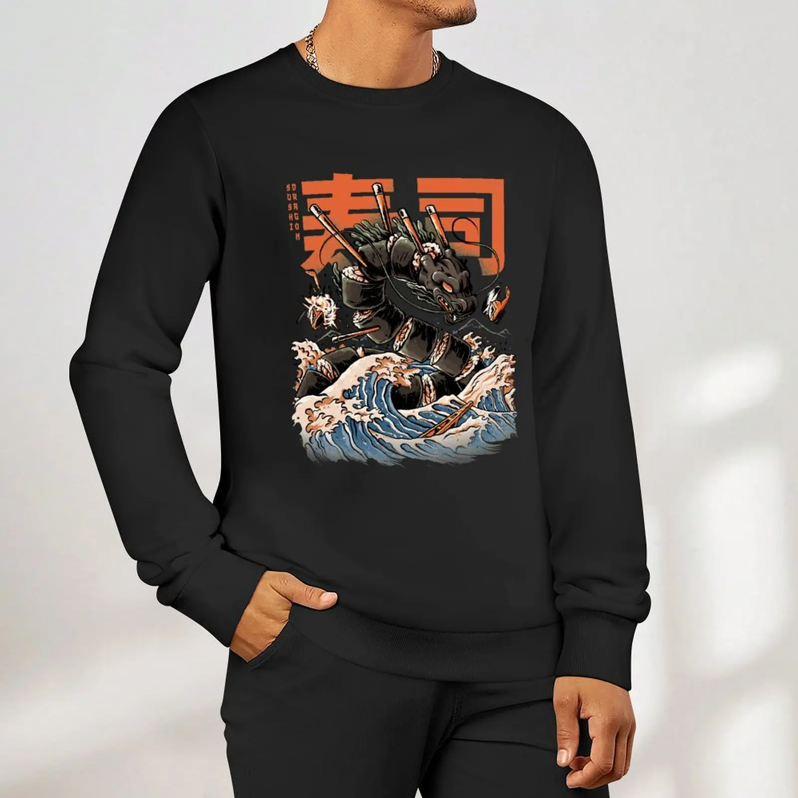 The Black Sushi Dragon Sweatshirt para Homem, Roupa de treino, Novo