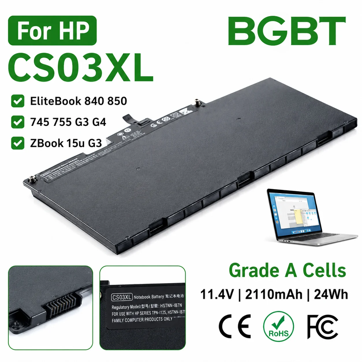 

CS03XL Laptop Battery for HP EliteBook 840 850 745 755 G3 G4 ZBook 15u G3 HSTNN-IB6Y HSTNN-UB6S 800513-001 11.4V 46Wh