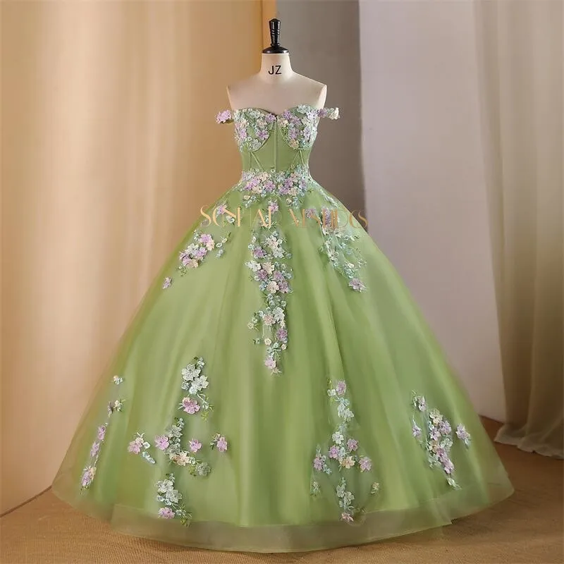 

Sweet Birthday Party Dress Quinceanera Dresses Elegant Flower Prom Gown Graduation Formal Robe De Ba Sonhar Vestidos Real Photo