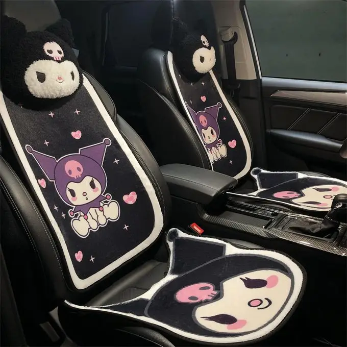 Sanrio Kuromi Cartoon Car Seat Cushion Pillow Steering Wheel Cover Kawaii Auto Supplies Kawaii Car Interior Accessories Gifts