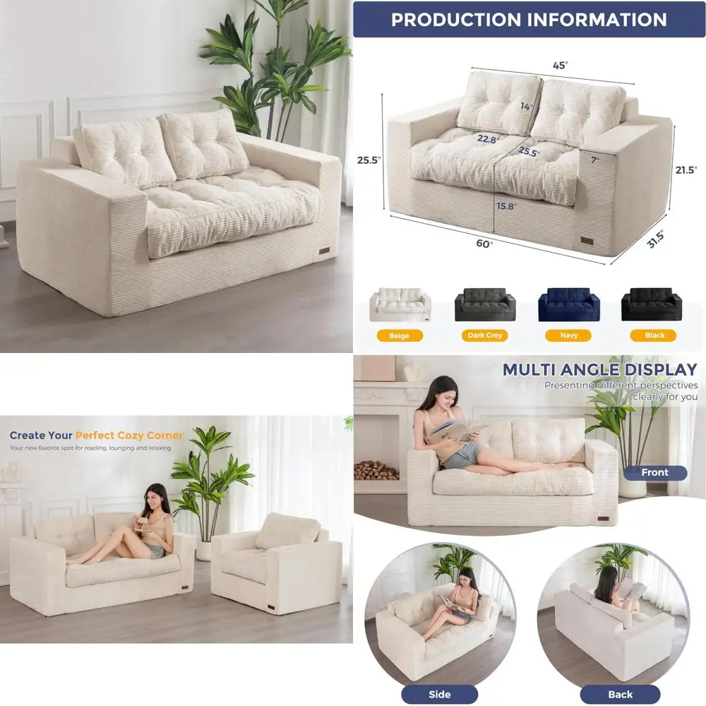 

Adult Upholstered Bean Bag Chair with Armrests, Loveseat Sofa with Tufted Cushion and Backrest