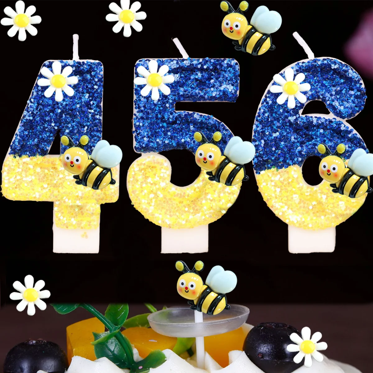 Gelb-blaue Cartoon-Zahlen-Geburtstagskerze, Kuchen-Party-Dekoration, handgemachte kleine Bienen-Geburtstagskerze