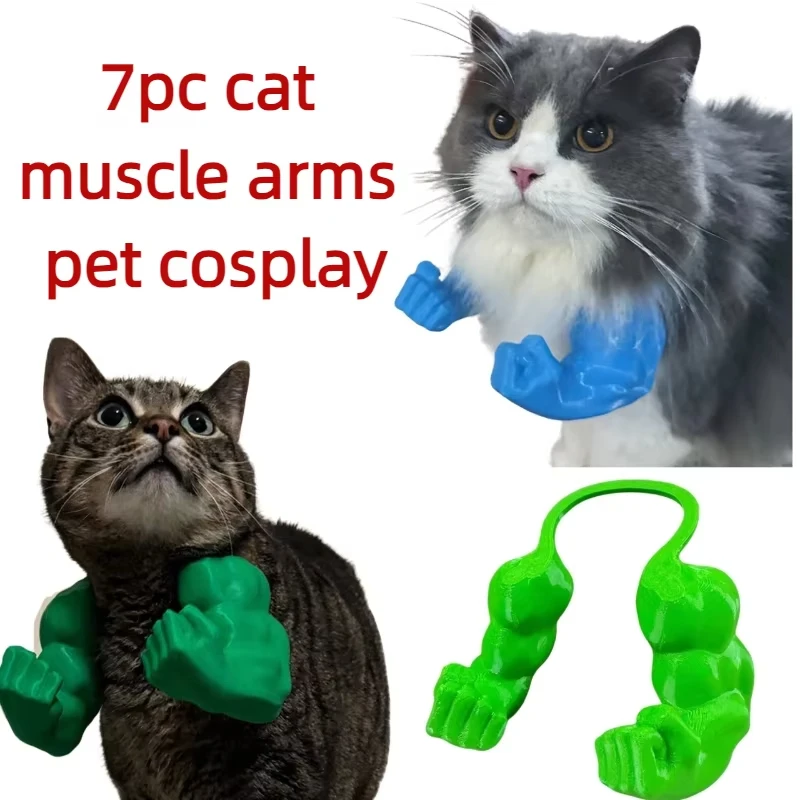 Pet Cat Muscle Arms 3d Creative Strong Man Giant Arms Halloween Cat Costume Accessory Cat's Neck Arm with Muscle for Pet Cosplay