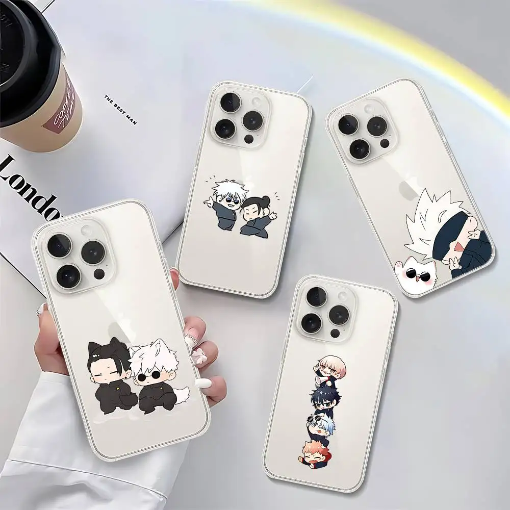 Anime J-Jujutsu KaisenS Niedliche Handyhülle für iPhone 17 16 15 14 Plus 13 12 11 Pro Max Transparente Rückseiten-Abdeckung