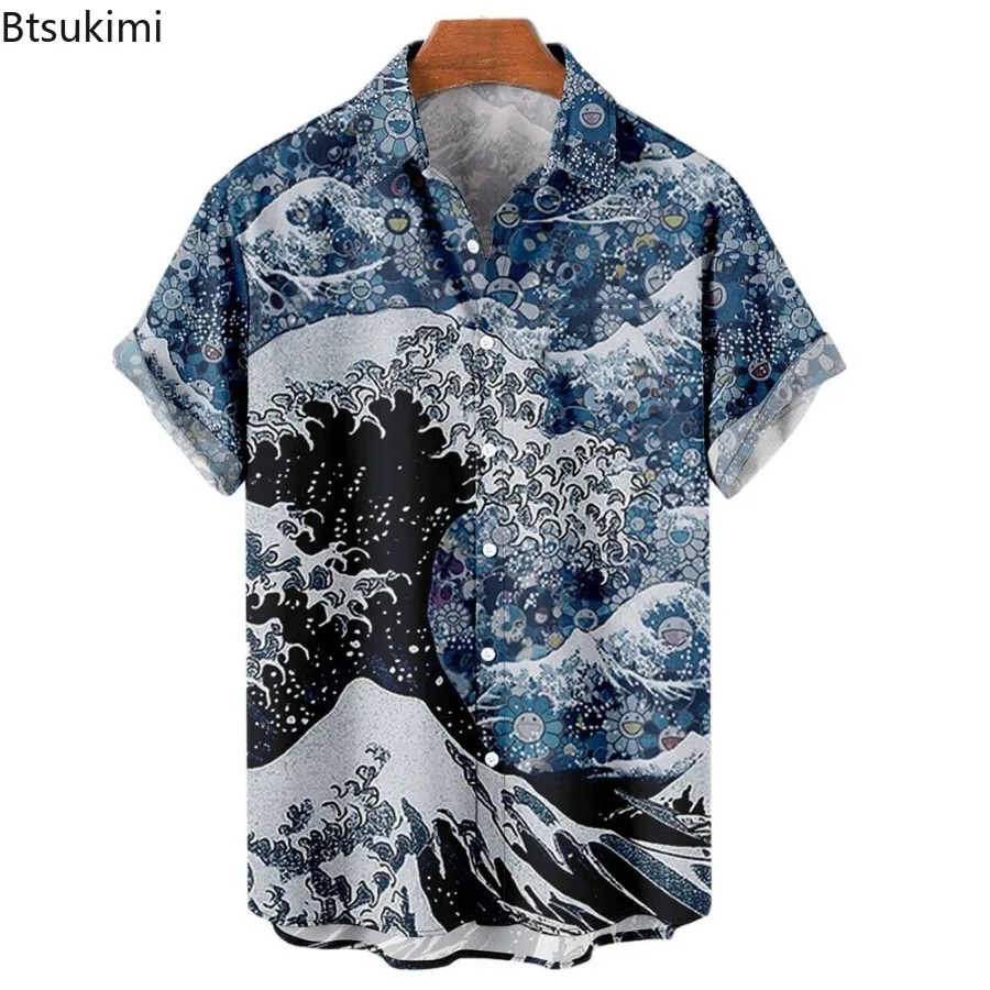 2025 Men's Fashion Harajuku Casual Shirts Retro Style Summer Short Sleeve Hawaiian Beach Shirts for Men Streetwear Holiday Tops