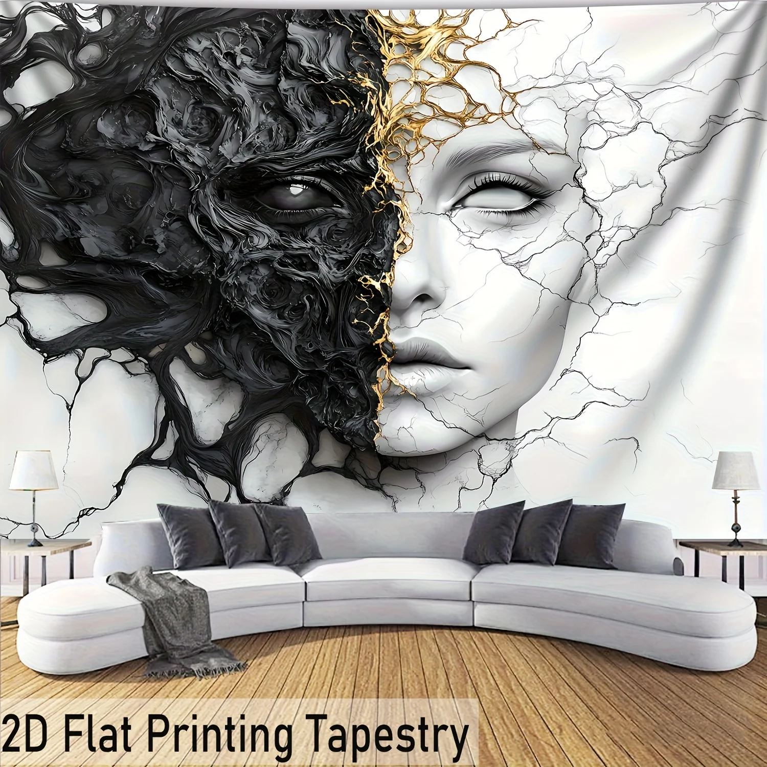 Abstract Portrait Tapestry Wall Art Hanging Bohemian Monochrome Gothic Nature Roots Mural Decor Print for Living Room Bedroom