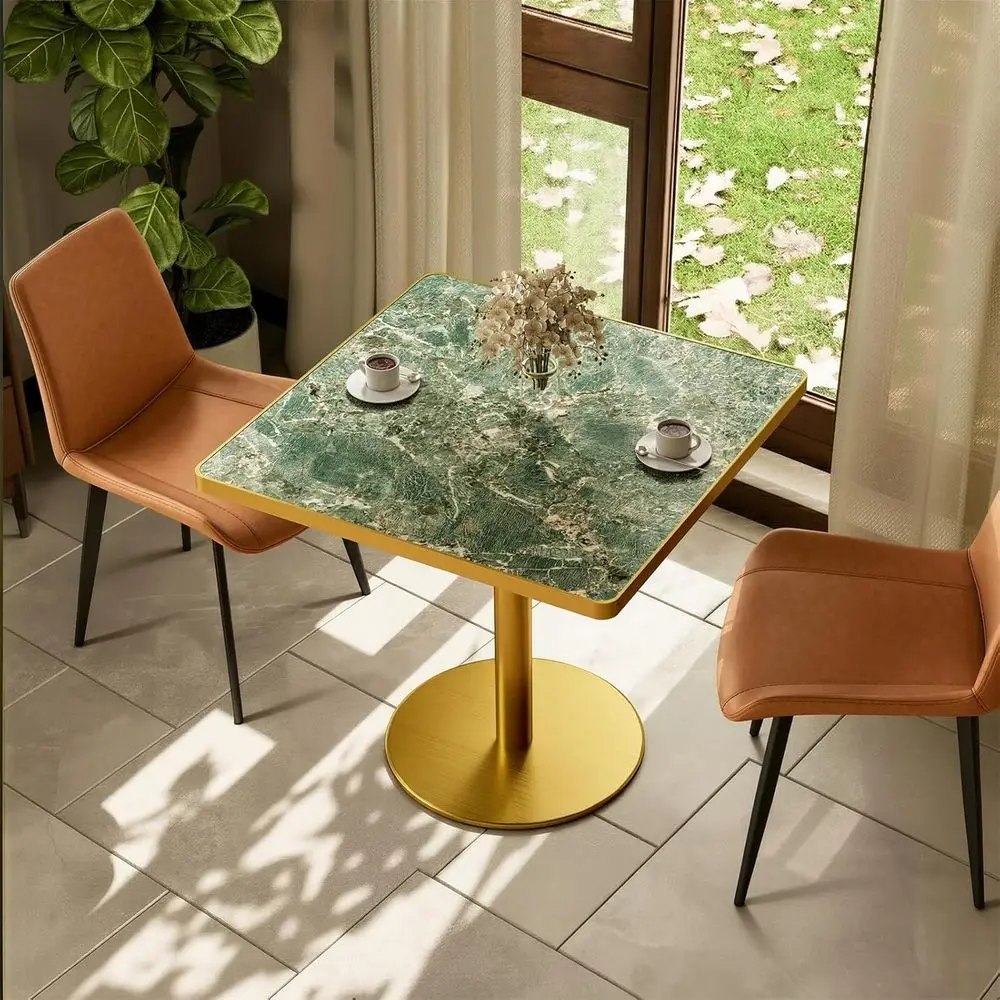 

Квадратный обеденный стол 31,5 фута с толстой столешницей из спеченного камня (1,2 дюйма), изумрудно-зеленого цвета, для 2-4 человек, подходит для кухонной зоны, кафе и патио