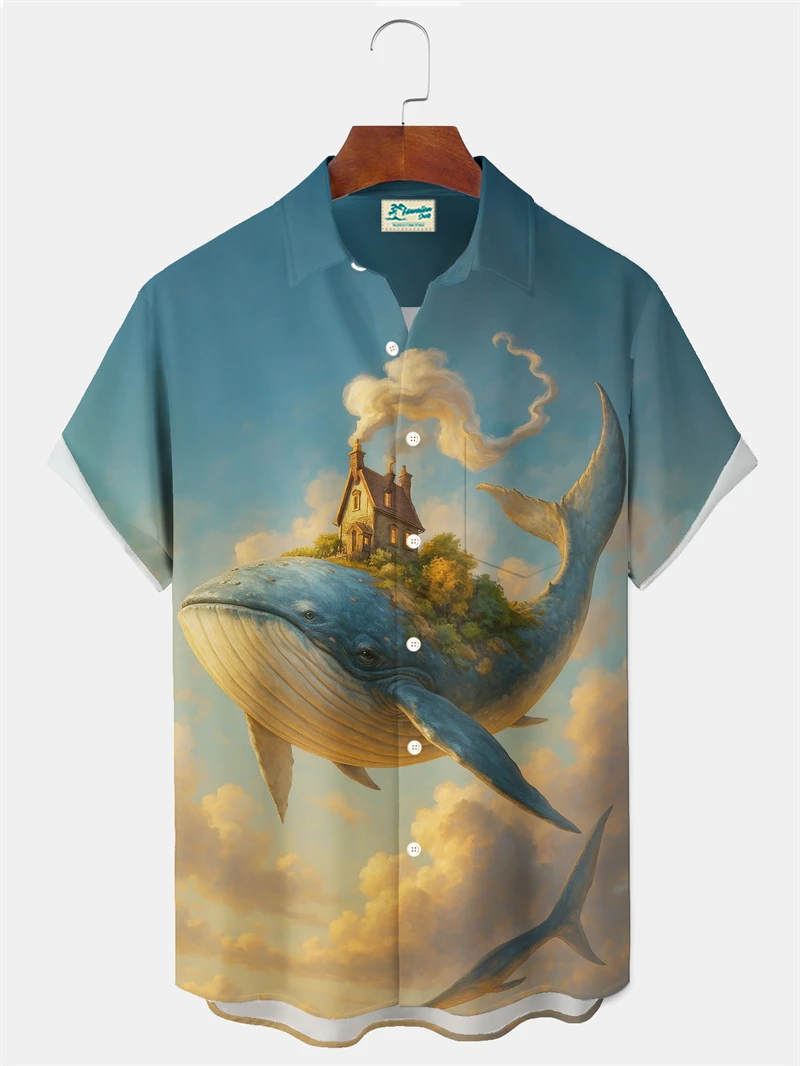 Whale Pattern 3D Printed Hawaiian Shirt For Men Women Whales Graphic Blouses Unisex Aloha Shirts Comfortable Tops Short Sleeves
