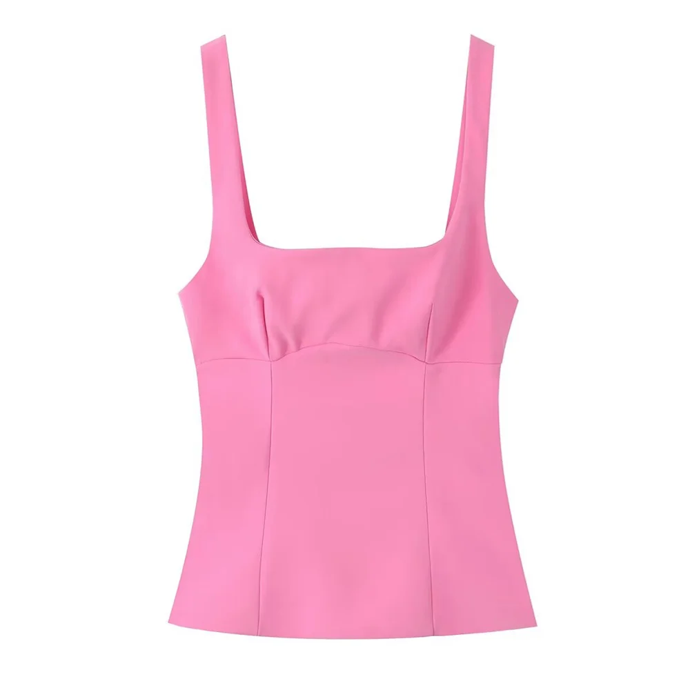 Top con decoración de lazo trasero de dos colores para mujer, chaleco de color sólido, decoración, ropa nueva de primavera/verano