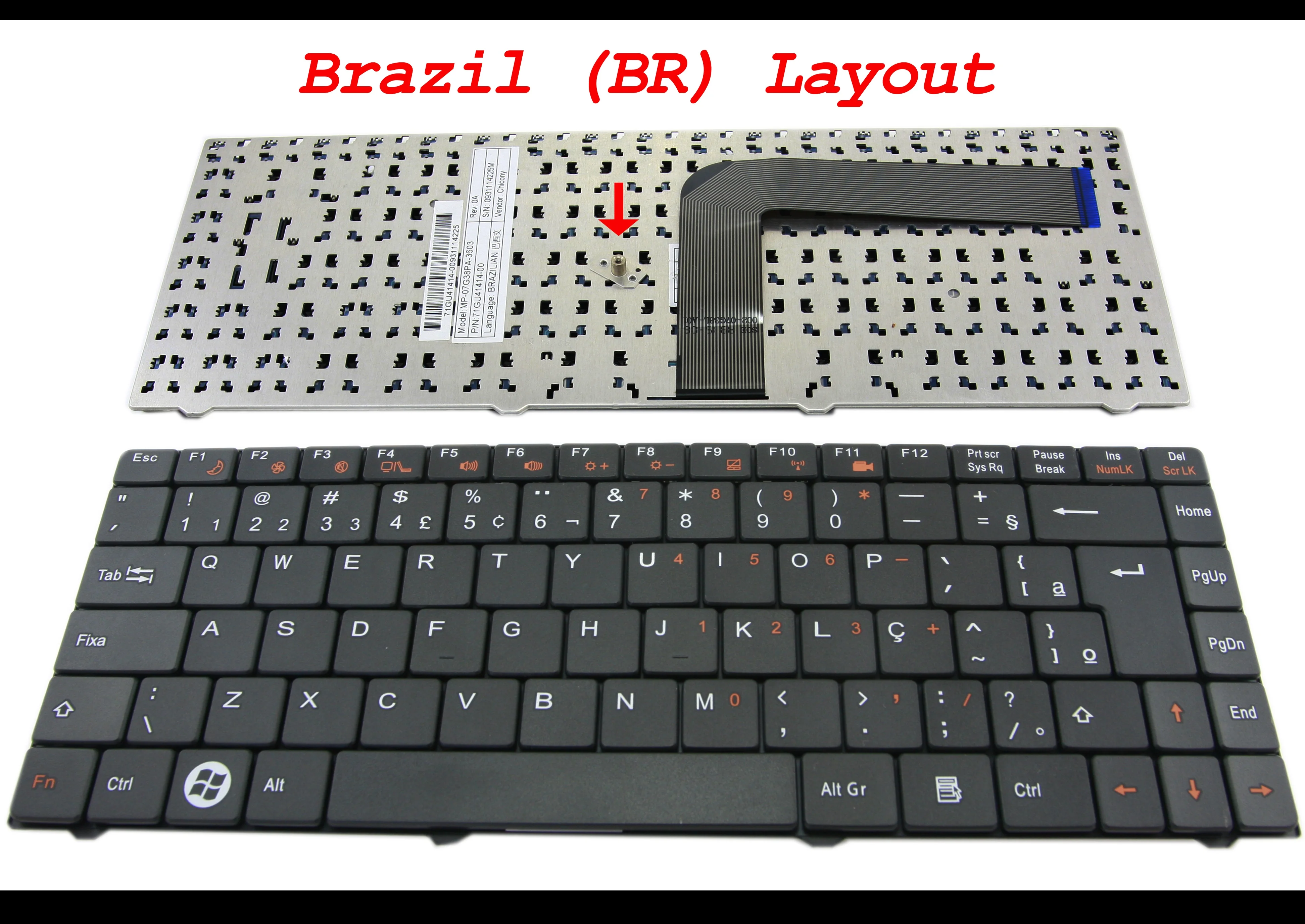 Novo Teclado de Laptop BR Brasileiro para Teclado Notebook Cce Wm52c T52c T31 J95 Intelbras I22 I210 Preto PO - MP-07G38PA-3603