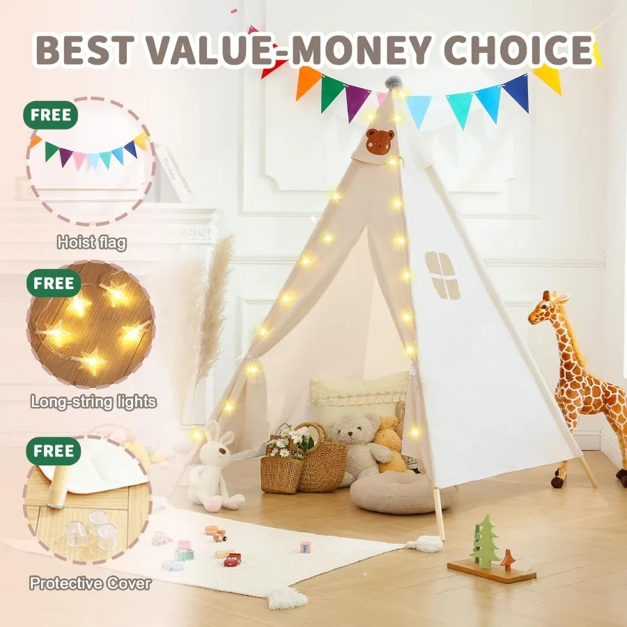 Teepee Tent for Star Lights Flags 53''x47''x55'' Play Tent Play Tent Indoor Outdoor Gifts Playhouse for Toddler Teepee Tent Bei