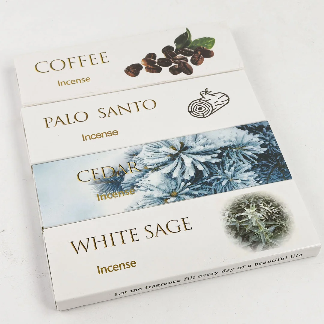 12.2cm Natural 8 Scents Incense Sticks - Palo Santo White Sage Cedar Coffee for Yoga Meditation SPA Blessing Buddha Prayer